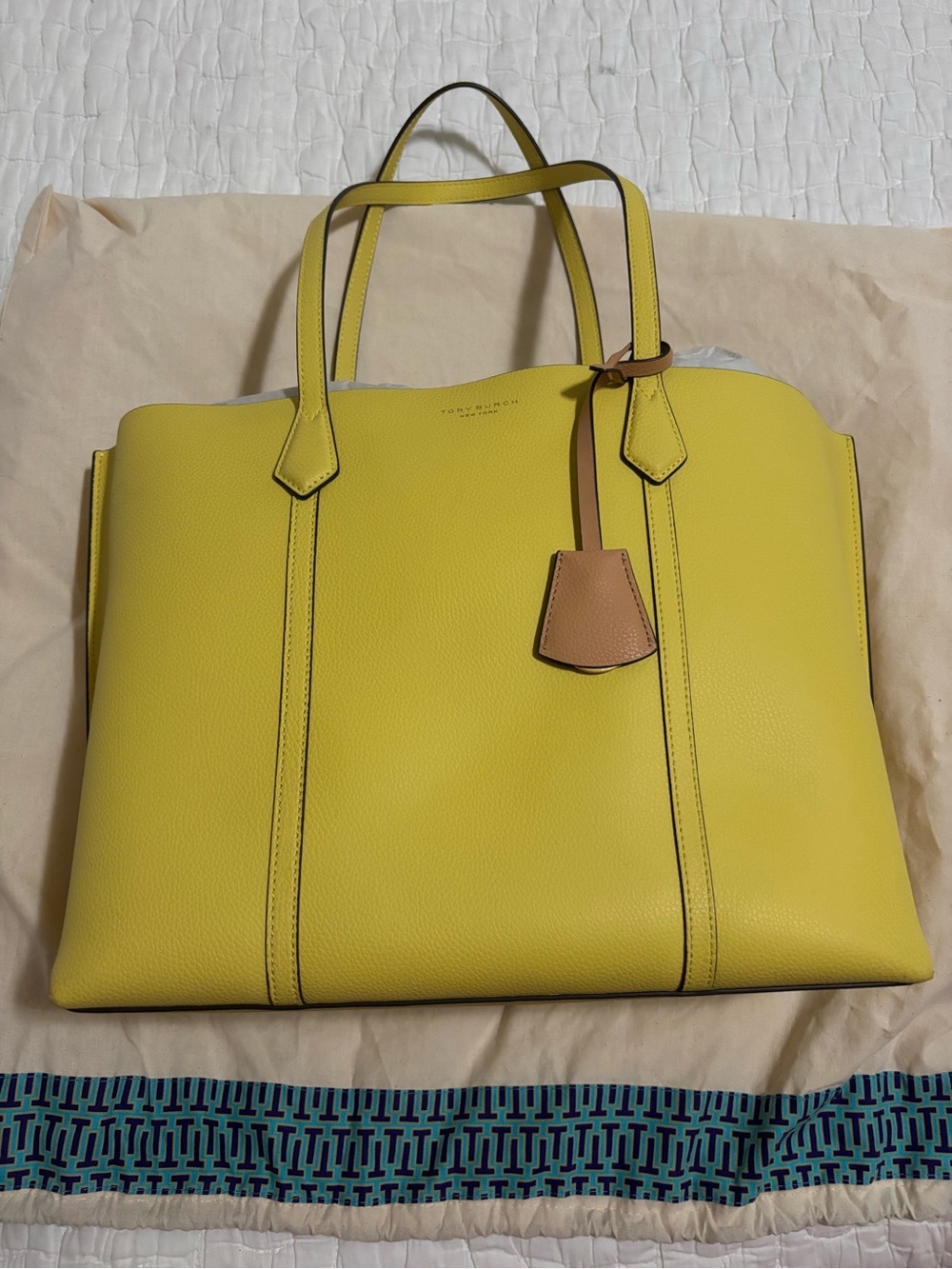 Tory Burch Perry Pebbled Yellow Calendula/Golden Sunset Tote